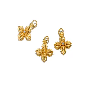 Detailed view of gold-plated 925 silver Vajra pendant with stone inlay for DIY jewelry crafts