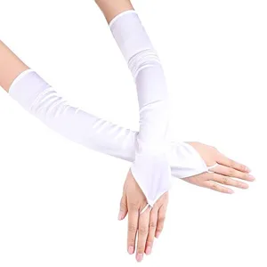 Elegante Damen Lange Satin Brauthandschuhe Fingerlos mit Fingerschlaufe Armstulpen Für Hochzeit Party Abendkleid Zubehör