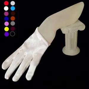 Elegant Solid Color Glossy Satin Short Full Finger Gloves High Stretch Spandex Spandex Gloves For Women Stage Performance Wedding Costume Accessory