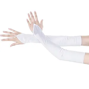 Elegante lange weiße Hochzeitshandschuhe aus Satin mit Fingerschlaufe für Bräute