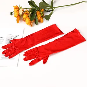 Elegante rote lange Satin-Brauthandschuhe für Hochzeiten und formelle Abendveranstaltungen