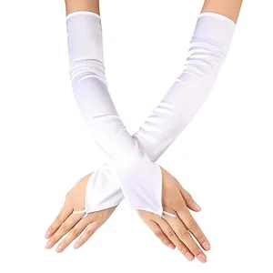 Elegante lange weiße Brauthandschuhe aus Satin mit fingerlosem Haken-Design für Hochzeiten