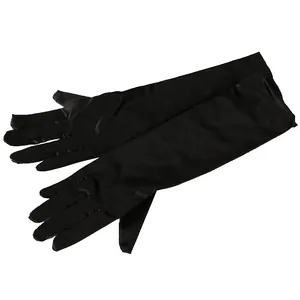 Elegante lange schwarze Satinhandschuhe für Brauthochzeiten und formelle Abendkleider