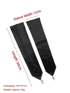 Detailansicht langer schwarzer Satinhandschuhe mit Fingerschlaufe und 50 cm Längenangabe