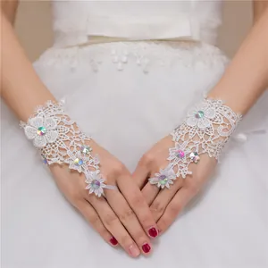 Elegante Kant Vingerloze Trouwhandschoenen Strass Bloem Korte GaasMouwen Voor Bruiloft Banket Vrouwen Kledingaccessoires