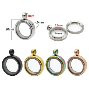 Detail view of 20mm stainless steel floating locket pendant with dimensions and color options.