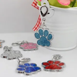 Alloy Colorful Glitter Paw Print Charms DIY Pet Jewelry Accessories With Lobster Clasp Dog Footprint Pendants For Necklace Keychain Making