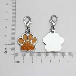 Orange glitter dog paw print alloy pendant with lobster clasp for DIY pet jewelry making