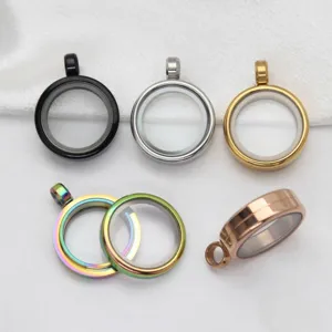 Stainless Steel Round Floating Locket Pendant Smooth Glass Memory Locket Necklace Screw Thread Opening Memorial Jewelry Pendant For DIY Commemorative Photos
