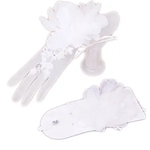 Gants de mariée élégants en dentelle blanche sans doigts avec fleur et strass
