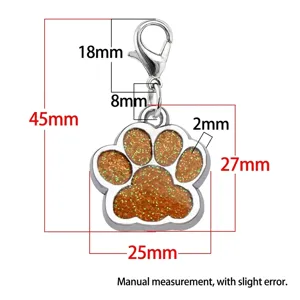 Glitter paw print pet pendant with lobster clasp and dimensions