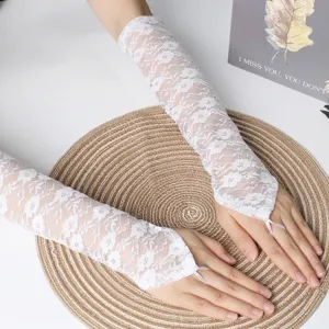 Bridal Lace Fingerless Gloves For Women Elegant Floral Mesh Mid-length Arm Sleeves Wedding Dress Accessories Party Gloves