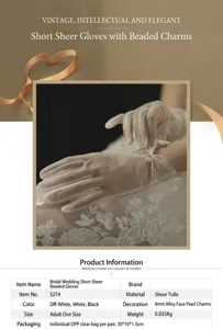 Elegante Brauthandschuhe aus transparentem Netz mit Perlenanhänger für die Hochzeit