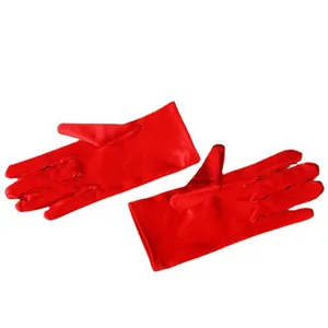 Elegant short red satin bridal wedding gloves for brides and studio photography