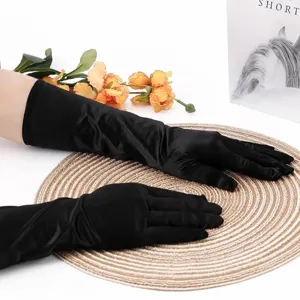 Lange schwarze Satin-Brauthandschuhe für Hochzeitskleider