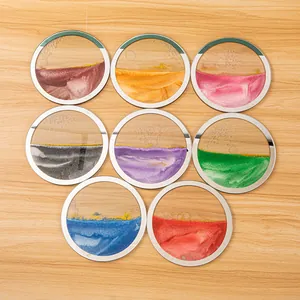 Vista detallada de ocho discos de arte de arena movediza 3D coloridos para lámparas de mesa.