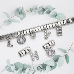 Italian Charms Modular Bracelet Links DIY Jewelry Making Alphabet Letter Heart Star Pendants Zinc Alloy Rhinestone Charm