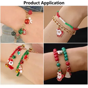 Detailed display of festive Christmas charms like Santa and snowman on various bracelets