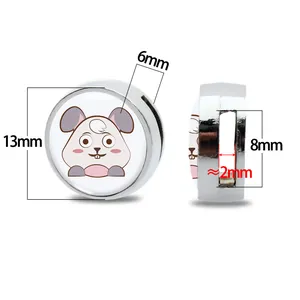 Detaillierter Größenführer für 8mm Silber-Schiebeanhänger mit süßem Cartoon-Tiercharakter.