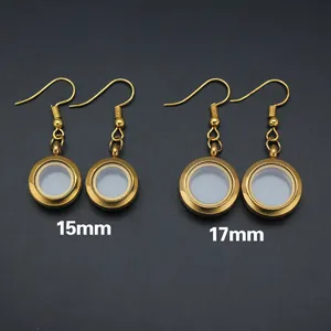 Goldene runde Glas Medaillon Ohrringe in 15mm und 17mm Größe