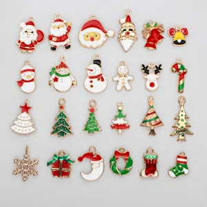 Variety pack of Christmas enamel alloy charms for DIY jewelry making featuring Santa and trees.