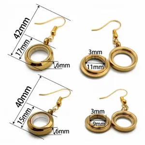 Detaillierte Größenangaben für runde vergoldete Glasmedaillon-Ohrringe in 15mm und 17mm
