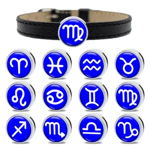 Umfassendes Set aus 8mm Sternzeichen-Anhängern mit einem schwarzen Lederarmband