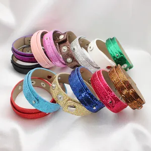 Detailed view of colorful 18mm sequin double-layer DIY snap wristbands in various colors