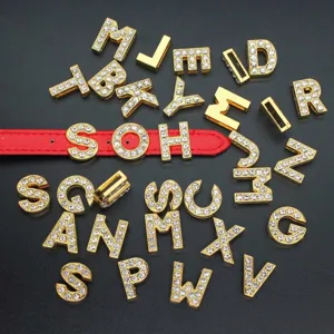 10mm rhinestone slide alphabet charms in gold for DIY wristbands and pet collars