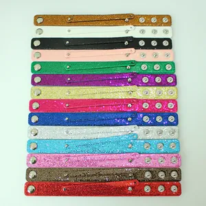 Collection of colorful glitter snap button double-layer wristbands for 8mm DIY jewelry charms