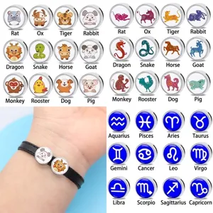 Legierung Gleit-Charms Tierkreis Sternbild Cartoon-Muster Runde Perlen Für DIY Armband Armreif Schmuckherstellung Zubehör