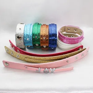 Close-up of glitter snap buttons double-layer wristbands in various vibrant colors