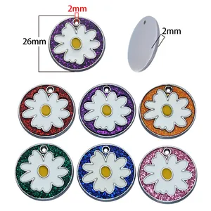 Sparkling daisy glitter pet ID tags for dogs and cats 26mm diameter anti-lost nameplate