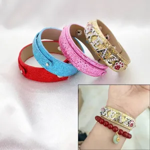 DIY Sequined Double Layer Leather Wristband For 8mm Letter Sliders Personalized Snap Button Bracelet Base Jewelry Making Findings