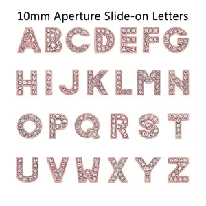 Dijes de Alfabeto de Aleación Oro Rosa Cuentas de Letras Iniciales con Diamantes para Pulsera DIY Joyería