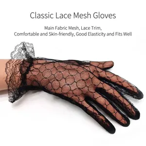Elegant black lace mesh gloves with minimalist grid pattern for bridal wedding photography