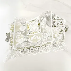 Aesthetic White Lace Embroidered Cover Cloth Polyester Mesh Tulle Tablecloth For Home Decor Dust Protection Photography Prop