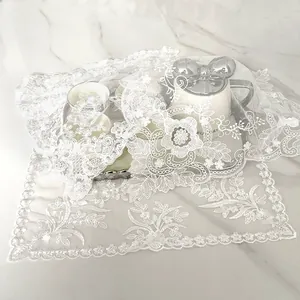 Elegant White Embroidered Lace Dustproof Mat Polyester Mesh Tablecloth For Home Decor Photography Background Props