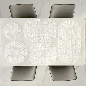 European Style Rose Embroidery Lace Tablecloth Hollow Out White Lace Placemat Elegant Floral Table Decor For Dining Table