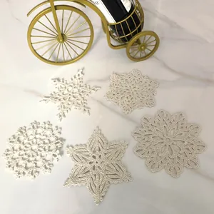 Vintage Cotton Lace Coaster Snowflake Star Hollow Embroidery Crochet Table Mat Beige Decorative Photography Prop Home Fabric