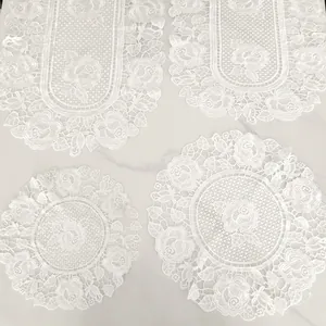 White European water-soluble lace table mats with elegant rose embroidery set of 4
