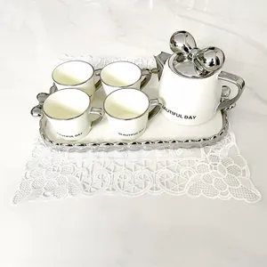 Detail of white lace embroidered cloth showing intricate floral patterns and mesh