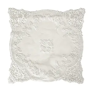 Elegant white lace embroidered square table mat with delicate floral mesh pattern