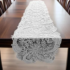 Runner da Tavolo in Pizzo Bianco Traforato Tovaglia Ricamata Floreale Stile Semplice Estetico Rotondo Ovale Lungo Decorativo per la Tavola di Casa