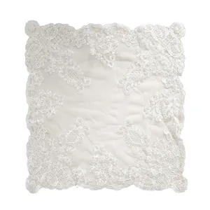 Elegant white lace embroidered square table mat and sheer fabric dust cover cloth