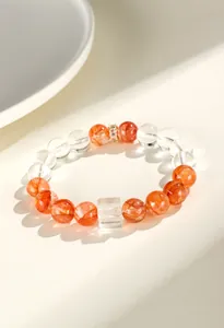 Natürliches Rotes Gummiblumen-Quarz-Perlenarmband mit weißem Kristall-Zuckerwürfel