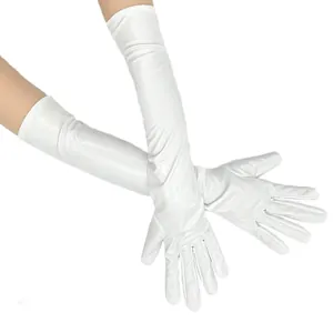 Elegante weiße Opern-Handschuhe aus Lackleder für Abend-Cosplay und Aufführungen.