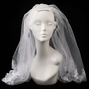 Elegant white lace wedding veil with delicate floral embroidery for brides