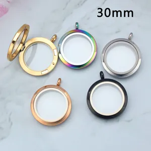 30mm stainless steel glass locket pendants available in multiple metallic color finishes