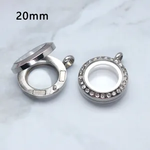 Detail of 20mm magnetic stainless steel locket with rhinestones and glass windows